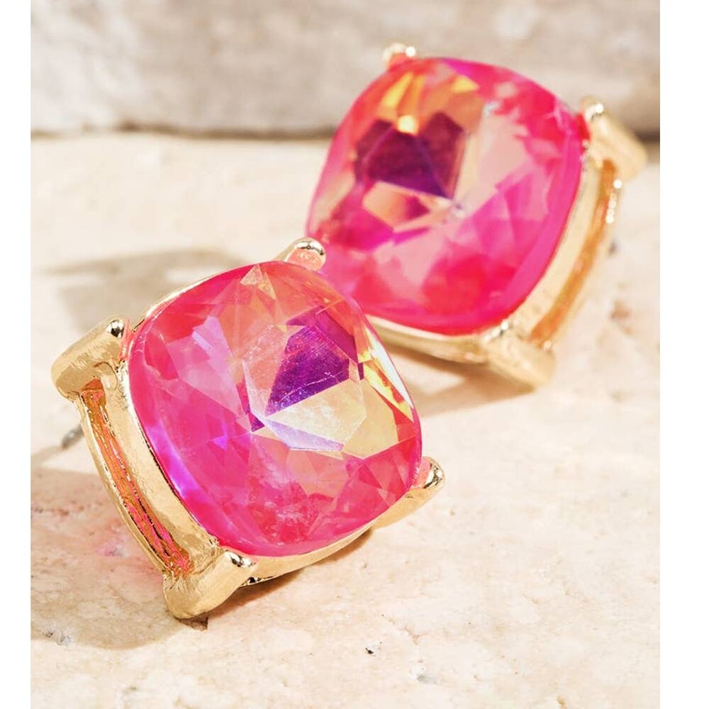 Flamingo Pink Faceted Glass Stud Earrings